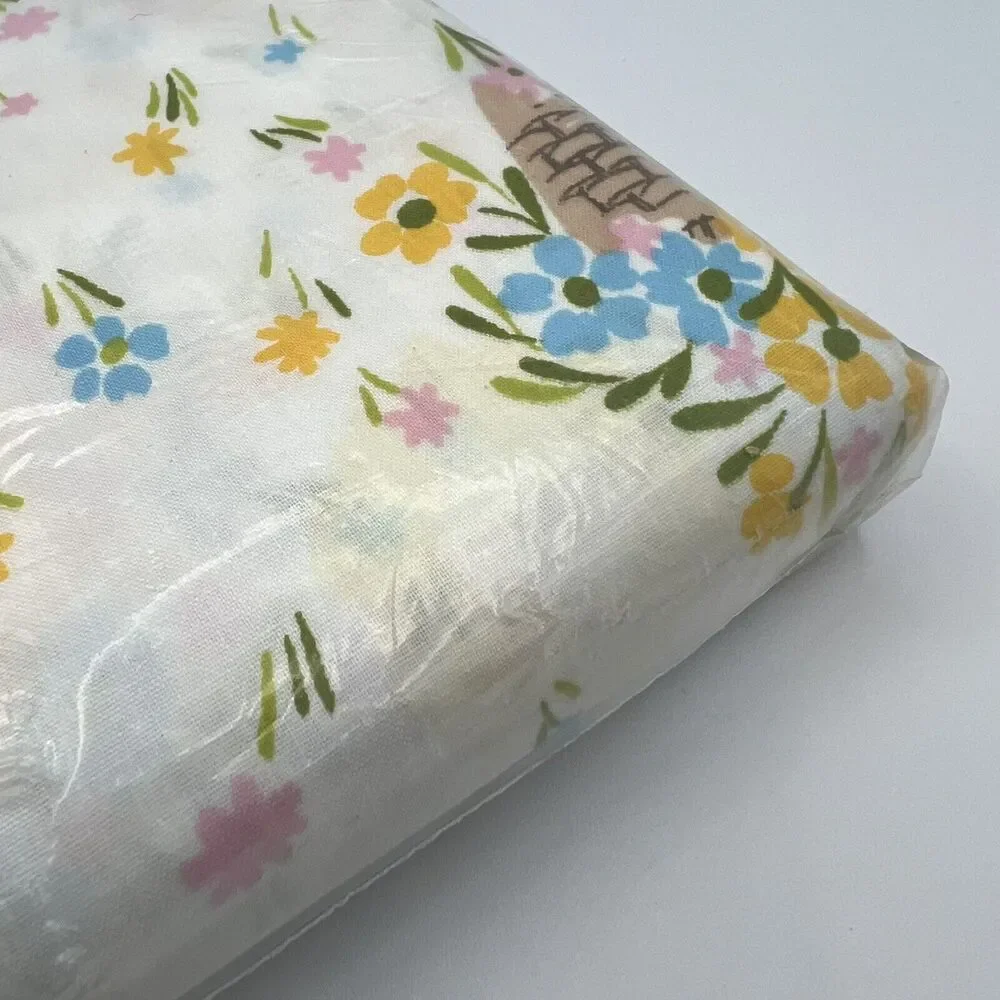 Vtg Sears Perma Prest Muslin 50/50 Full Flat Sheet Summertime Flowers Basket